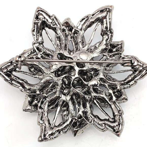 Sparkly Blue dichroic rhinestones open work pin brooch - Picture 2 of 3